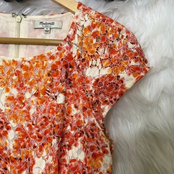 Madewell Orange Floral Print Lace Fit & Flare Mini Dress - Picture 5 of 7